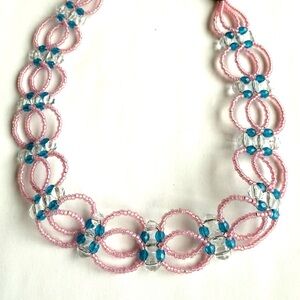 Elegant Pink and Blue Beaded Necklace
